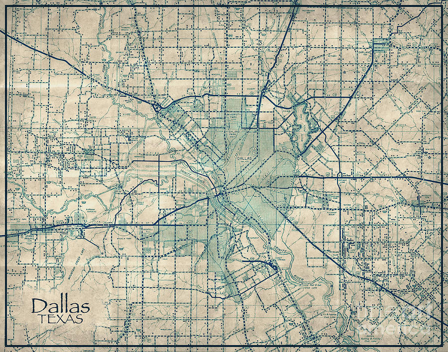 Vintage Photograph - Dallas Texas Vintage Antique City Map by ELITE IMAGE photography By Chad McDermott