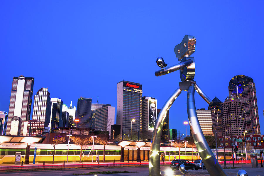 Dallas Traveling Man And Skyline Photograph
