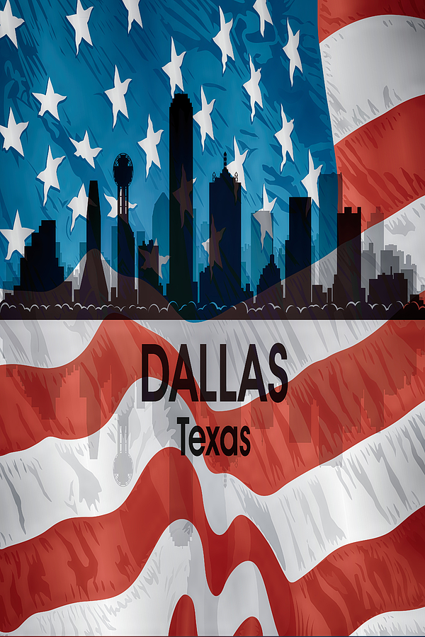 Dallas TX American Flag Vertical Digital Art by Angelina Tamez