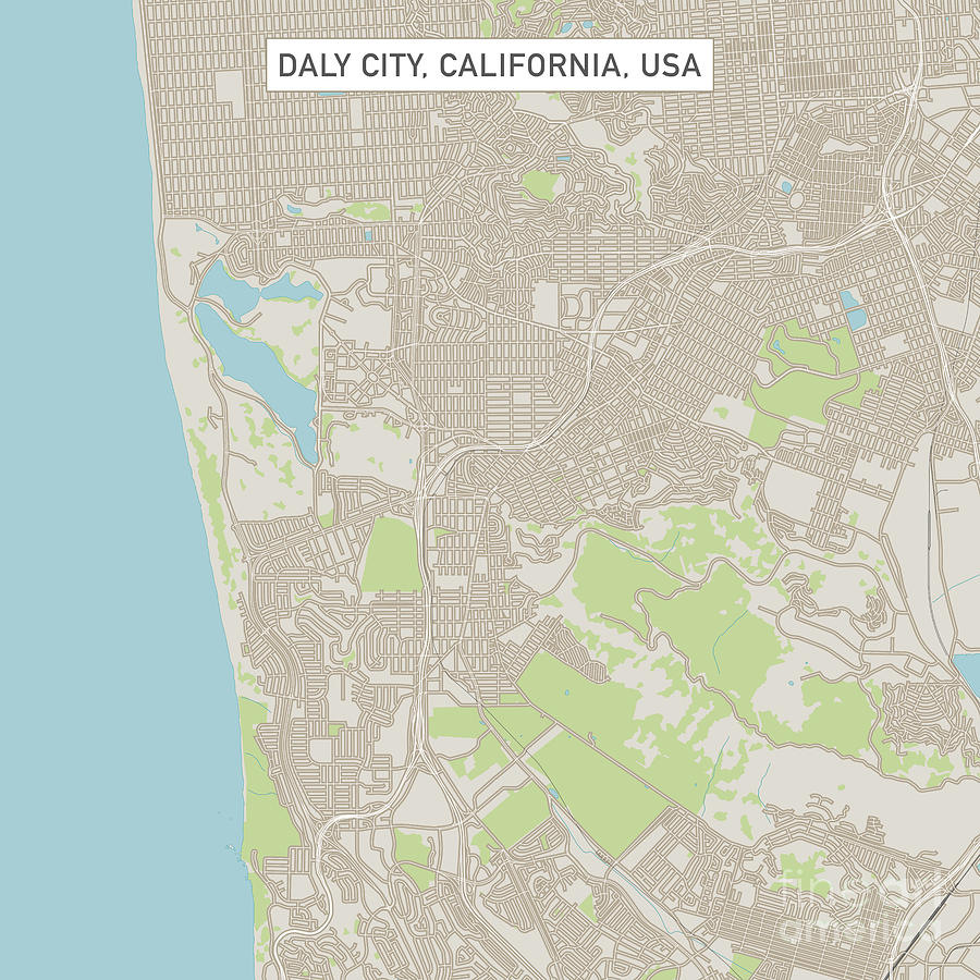 Daly City California US City Street Map Digital Art by Frank Ramspott