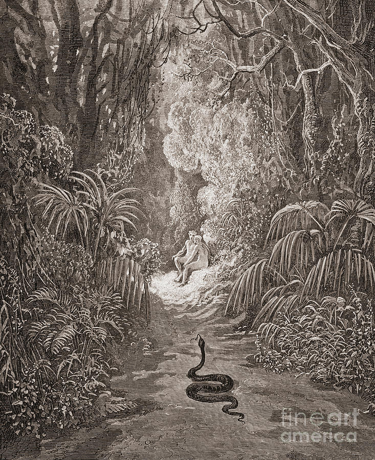 Gustave Dore Drawing - Adam and Eve   Illustration from Paradise Lost by John Milton by Gustave Dore
