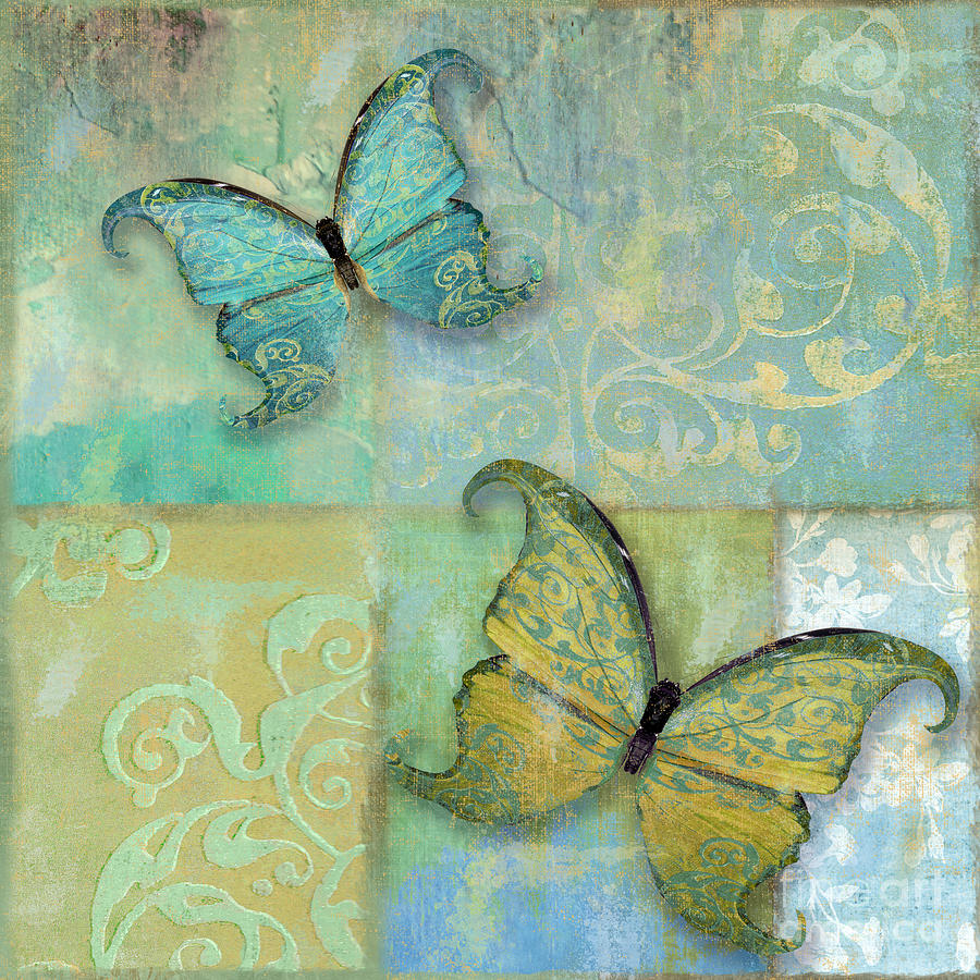 Damask and Butterflies II Painting by Mindy Sommers