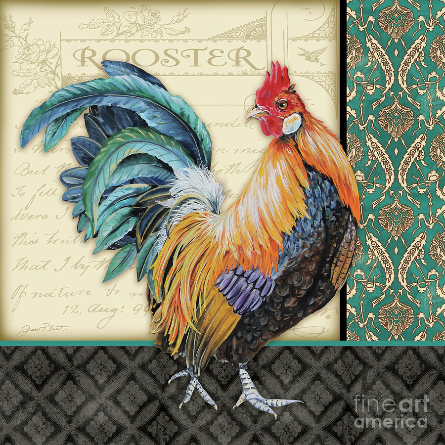 Damask Rooster-A Painting by Jean Plout