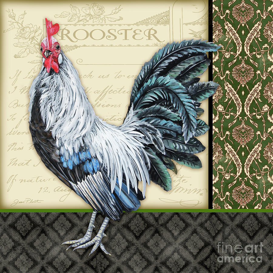 Damask Rooster-B Painting by Jean Plout