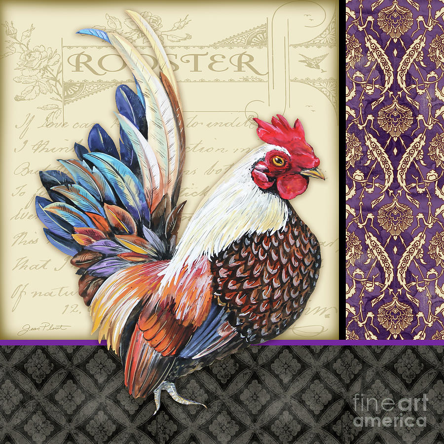 Damask Rooster-C Painting by Jean Plout