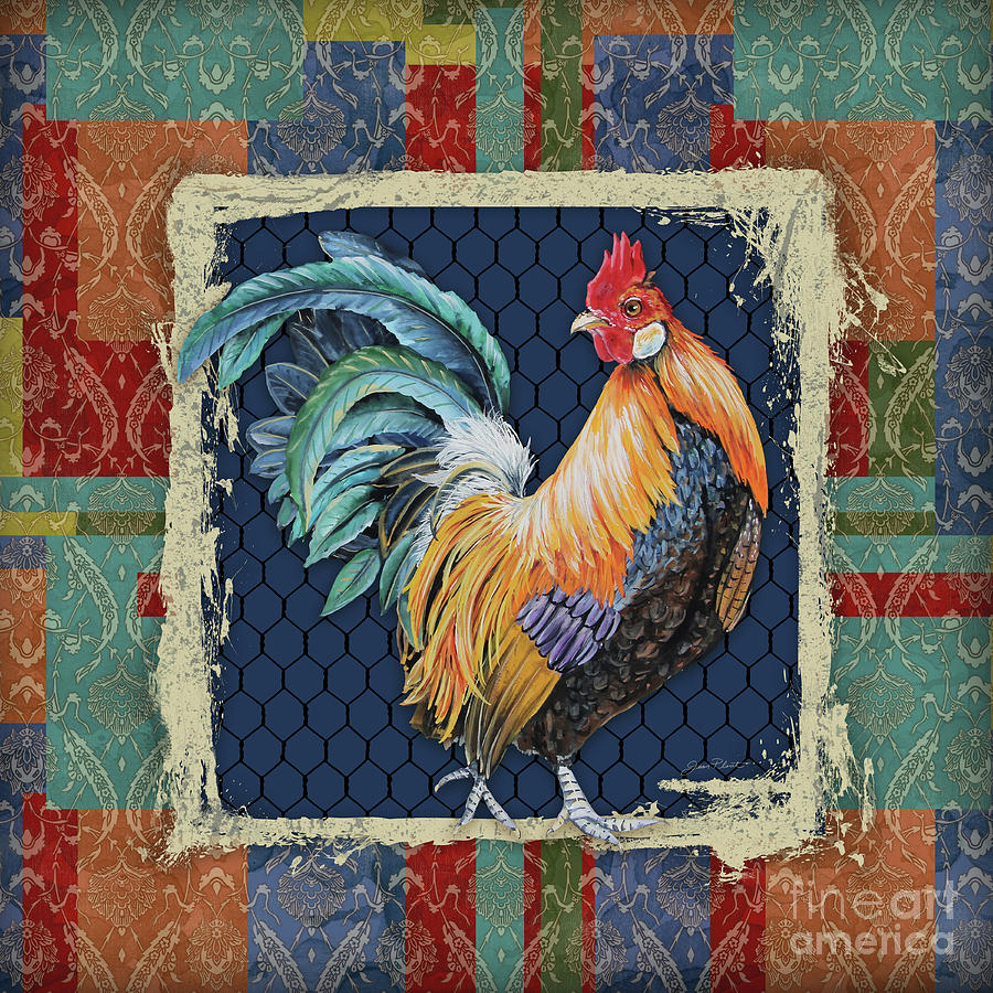 Damask Rooster-N Painting by Jean Plout