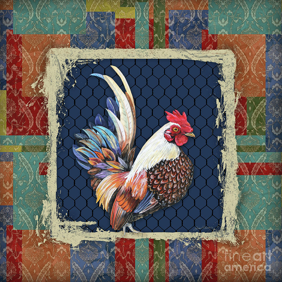 Damask Rooster-O Painting by Jean Plout