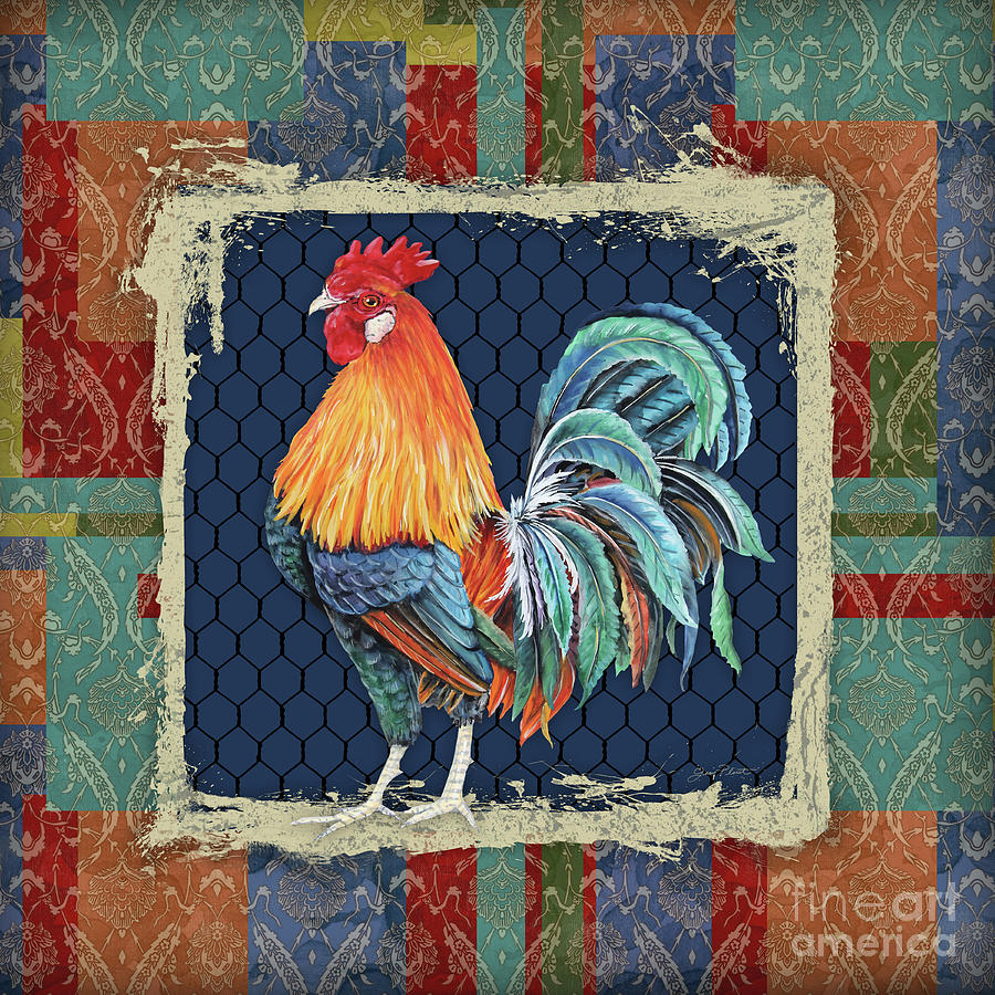 Damask Rooster-P Painting by Jean Plout
