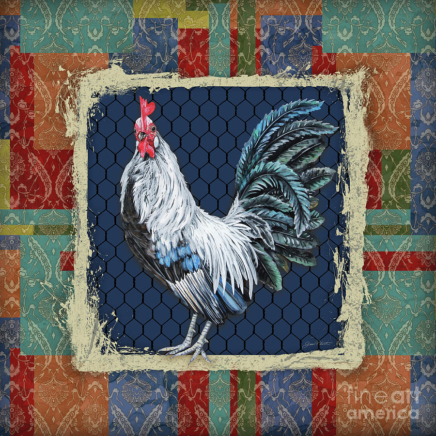 Damask Rooster-Q Painting by Jean Plout