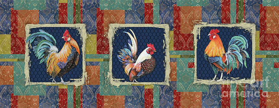 Rooster Painting - Damask Rooster-R by Jean Plout