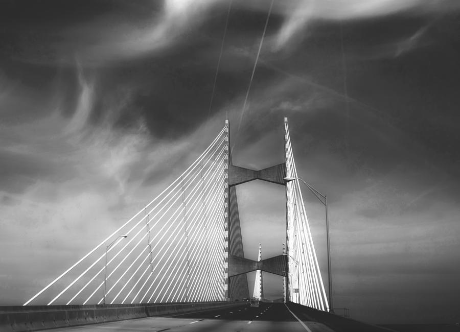 Dames Point Bridge in Black and White Photograph by Judy Hall-Folde