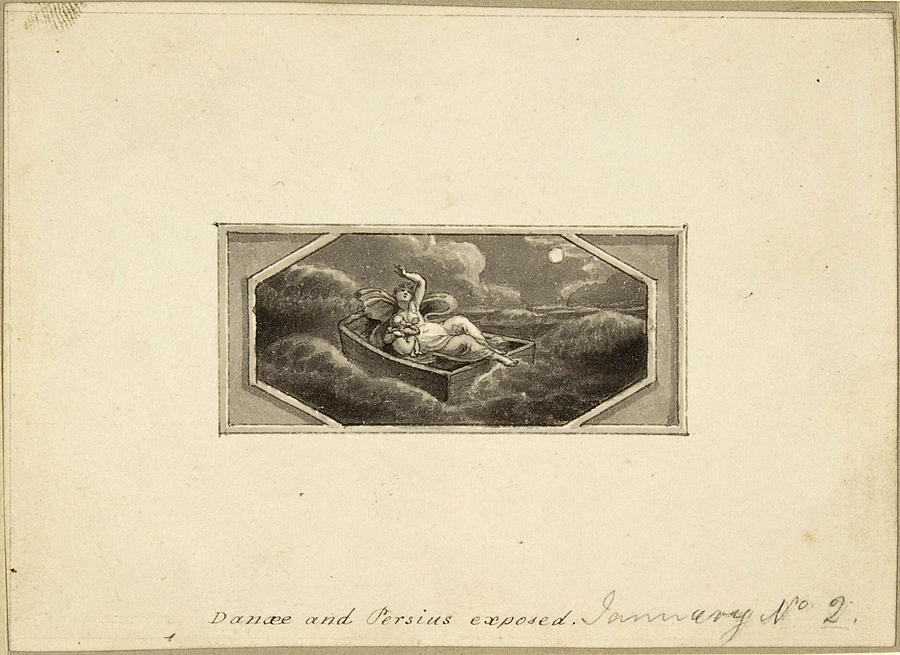 Danae and Perseus Exposed Drawing by Edward Francis Burney