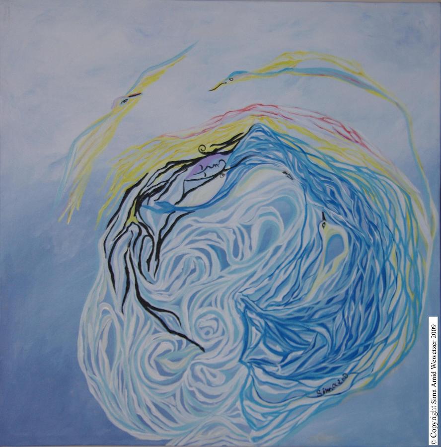 Dance in the wave Painting by Sima Amid Wewetzer