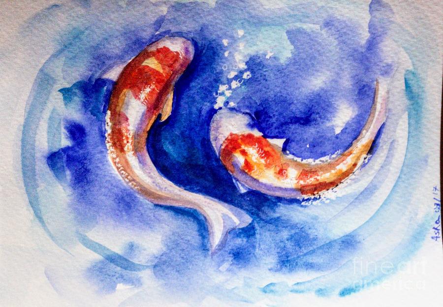 Dance of Koi carp fish Painting by Asha Sudhaker Shenoy