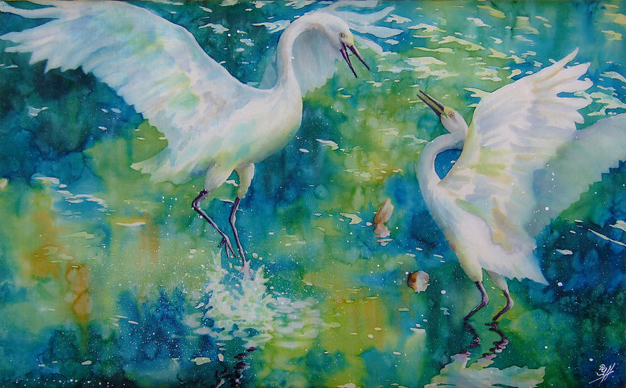 Dance Of The Egrets Painting by Deborah Younglao