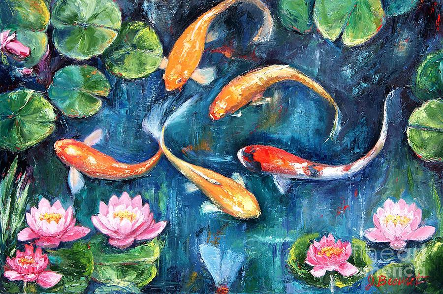 Lotus Flower Painting - Dance of the Koi by Jennifer Beaudet