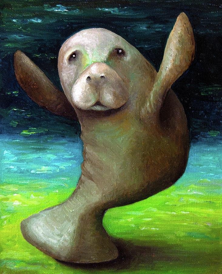 Manatee Painting - Dance of the Manatee by Leah Saulnier The Painting Maniac