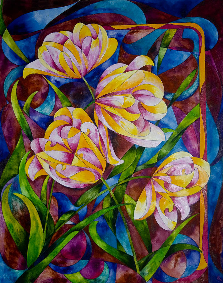 Flower Painting - Dance of the Tulips by Sherry Shipley