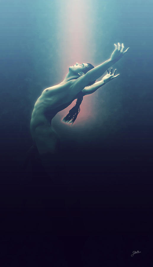 Nude Digital Art - Dance on the blue lake by Joaquin Abella
