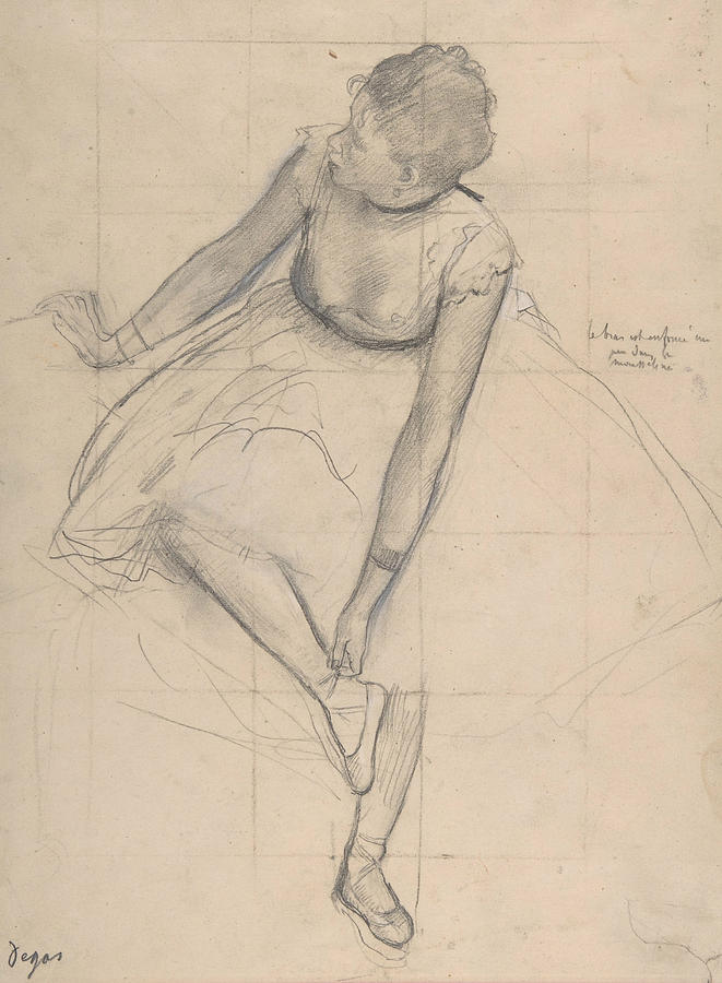 Dancer Adjusting Her Slipper Drawing by Edgar Degas
