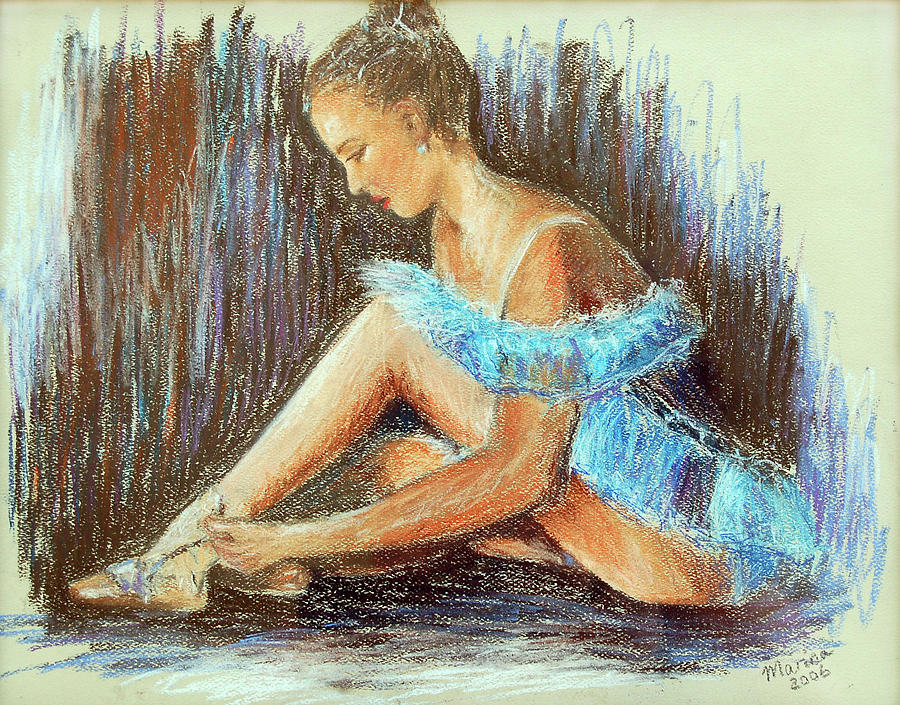 Ballet Painting - Dancer adjusting her slipper by Marina Garrison Ballet Painting - Dancer adjusting her slipper by Marina Garrison