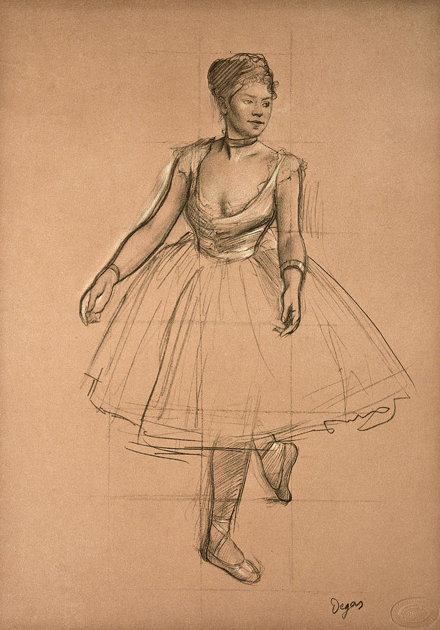 Dancer in Position. Three-quarter View  Drawing by Edgar Degas