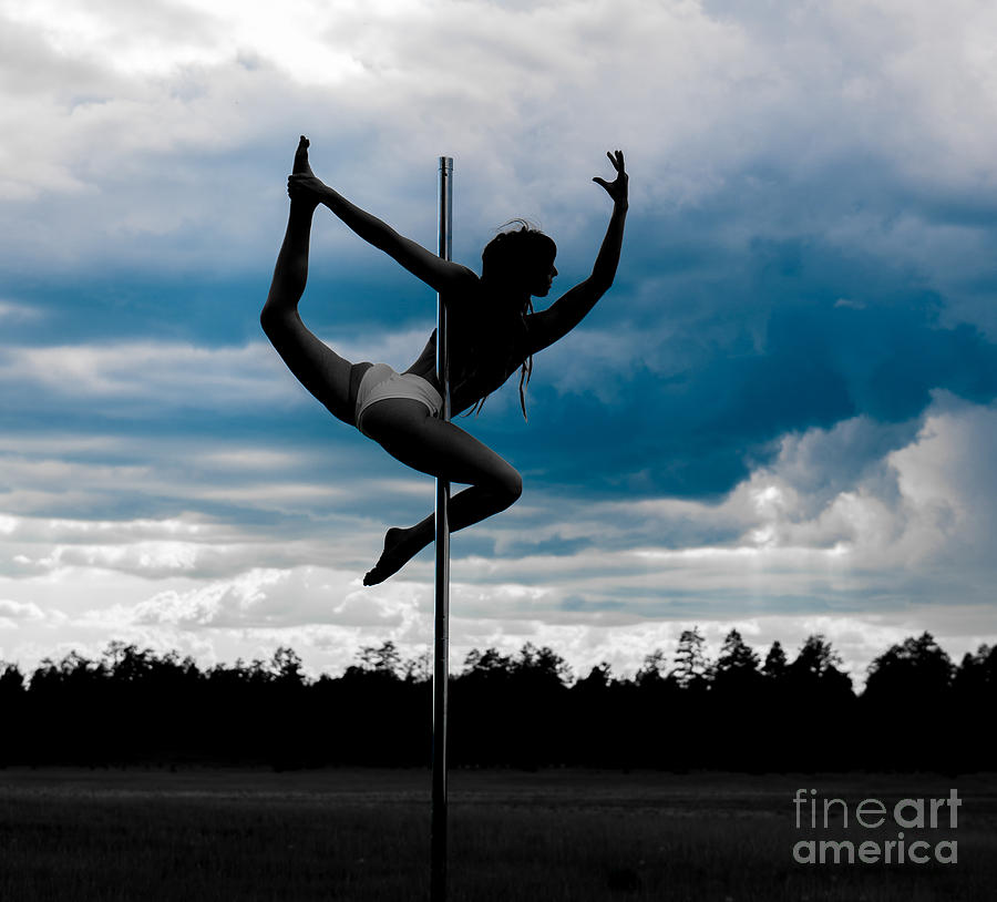 Black And White Photograph - Dancer on a pole in storm by Scott Sawyer