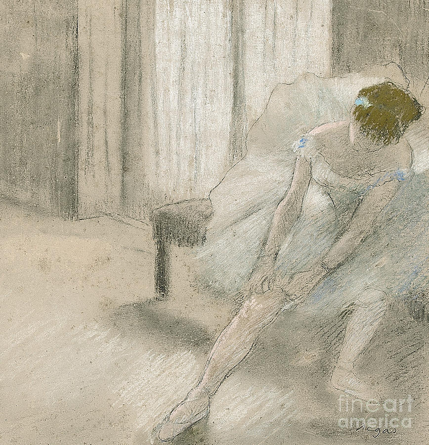 Edgar Degas Pastel - Dancer Seated, Readjusting her Stocking by Edgar Degas