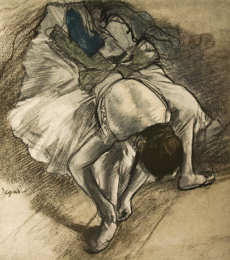 Dancer Tying Her Shoe Drawing by Edgar Degas