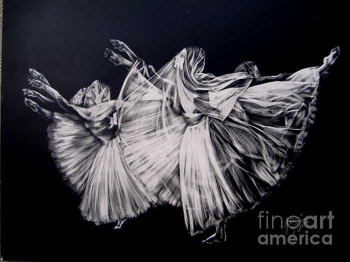 Black And White Drawing - Dancers by Julianna Ziegler