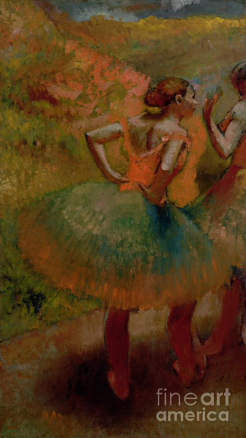 Dancers Wearing Green Skirts Pastel by Edgar Degas