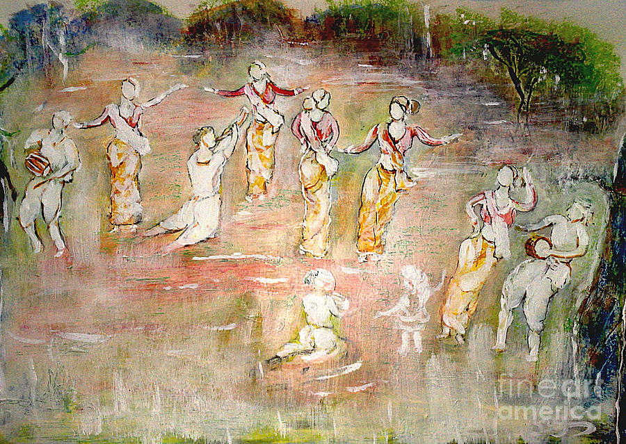 Dancing  BIHU dance Painting by Subrata Bose