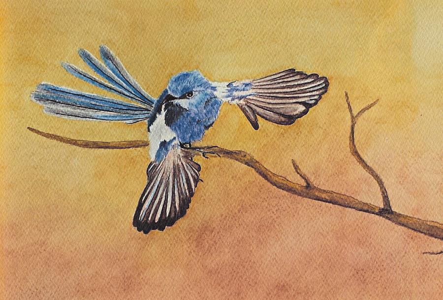 Dancing Blue Fairy Wren Bird Painting by Lorraine Kelly