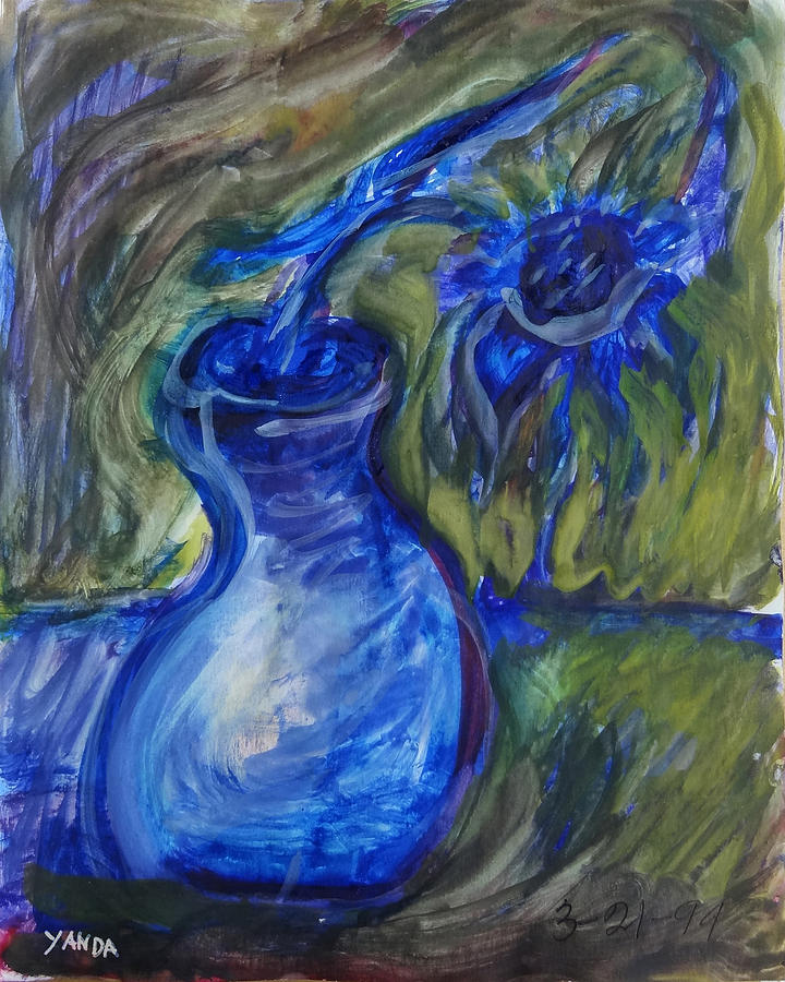 Dancing Blue Flower in Vase Mixed Media by Katt Yanda