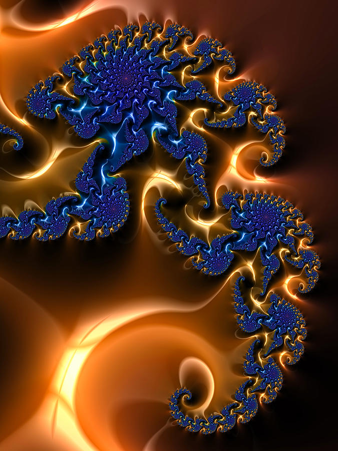 Dancing blue octopus in golden sea Digital Art by Matthias Hauser