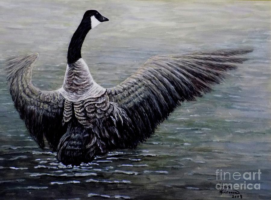 Dancing Canada Goose Painting by Judy Kirouac