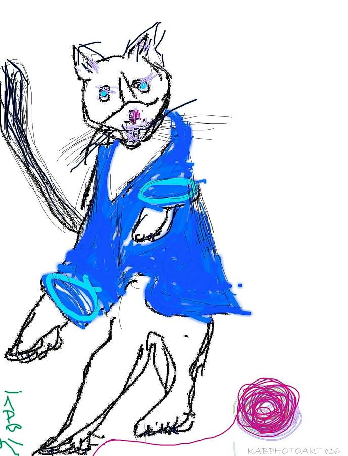 January - Dancing Cat in a Blue Sweater Digital Art by Kathy Barney