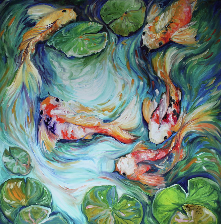 Dancing Colors Koi II Painting by Marcia Baldwin