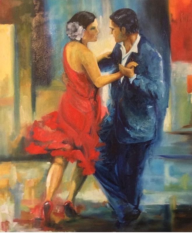 romantic dancing couple painting