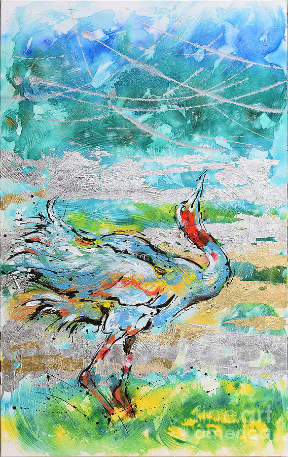 Dancing Crane 1 Painting by Jyotika Shroff