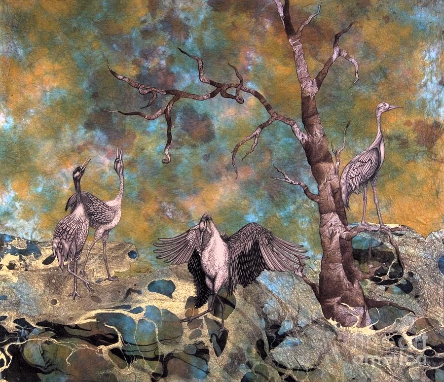 Bird Mixed Media - Dancing Cranes by Aurora Jenson