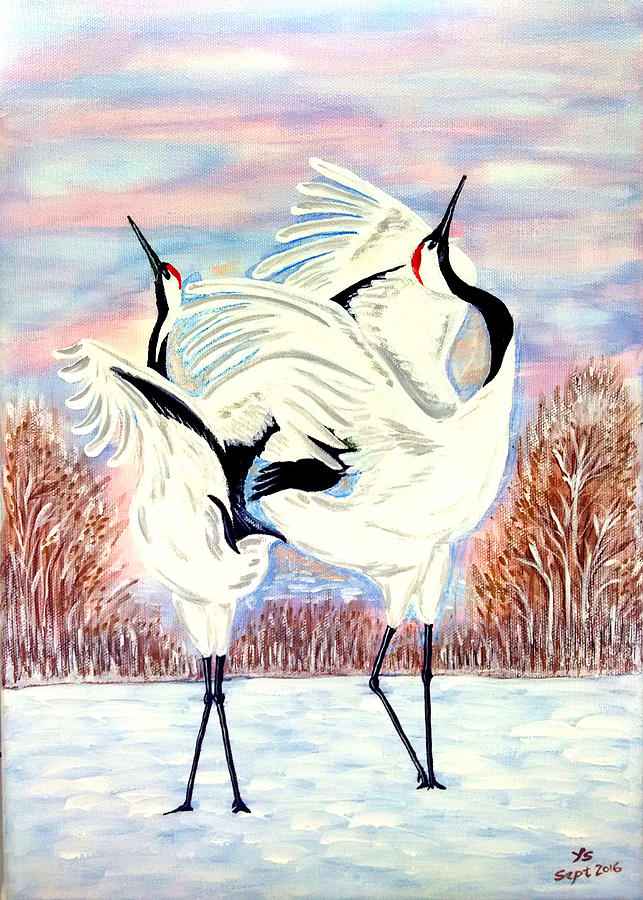 Dancing Cranes Painting