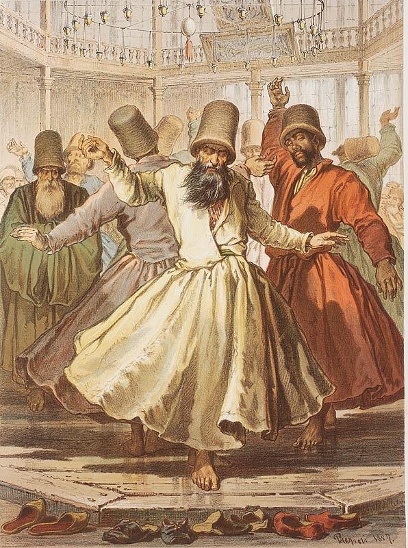 Dancing Dervishes in Galata Mawlawi House Watercolour Painting by Eastern Accents