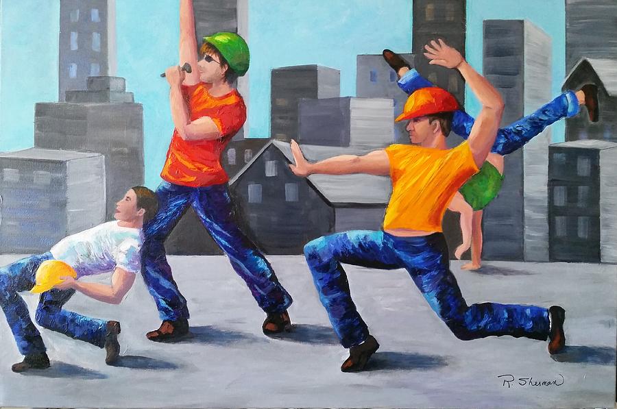 Dancing Dudes Painting by Rosie Sherman