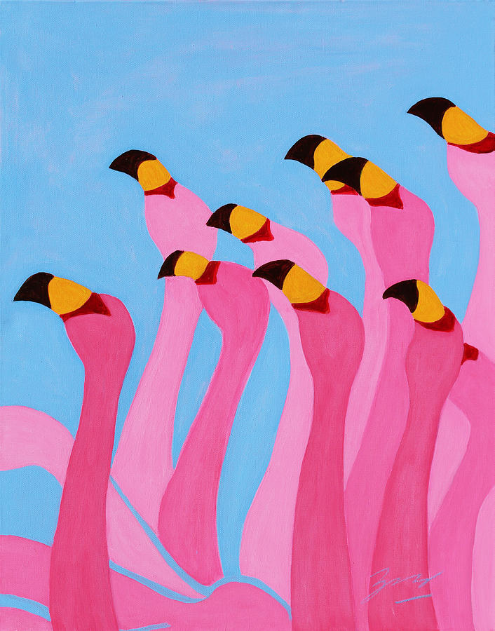 Dancing Flamingos Painting by Xueling Zou