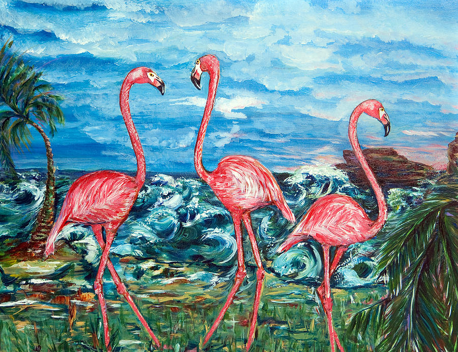 Dancing Flamingos  Painting by Yelena Rubin