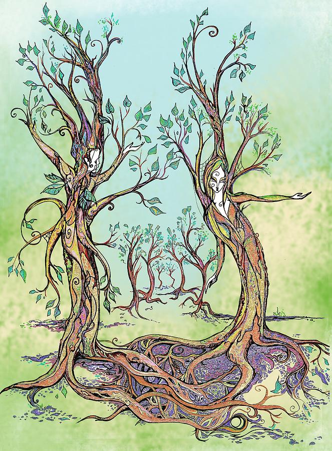 Dancing Forest Drawing by Katherine Nutt