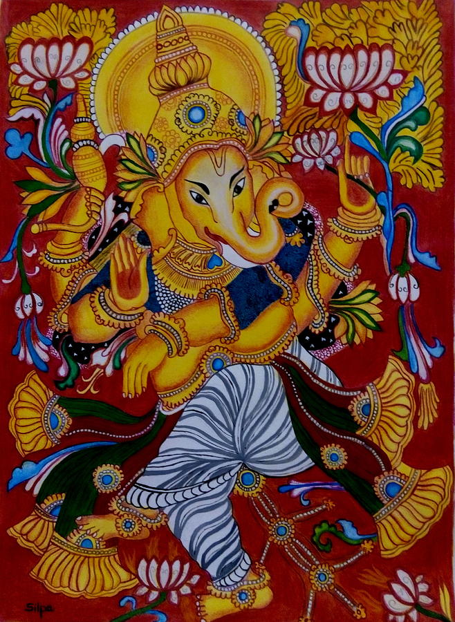 Dancing ganapathi Painting by Silpa Saseendran