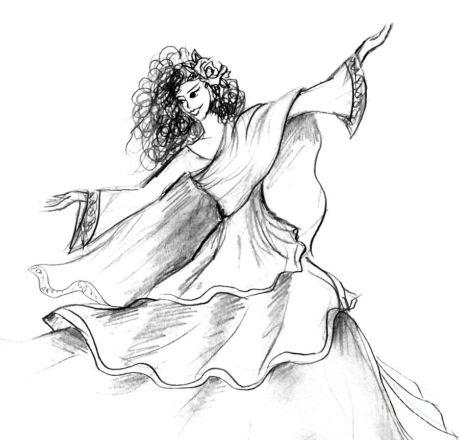Outline sketch of indian woman dancer dancing  Stock Illustration  84348363  PIXTA