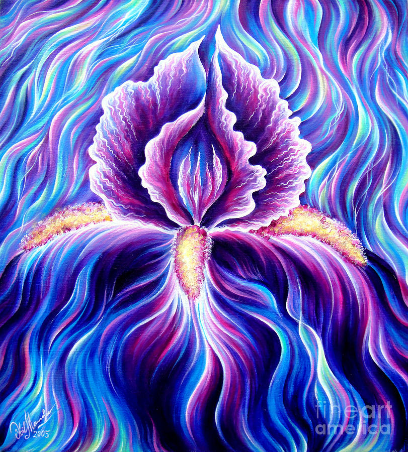 Iris Painting - Dancing iris flower. Light energy by Sofia Goldberg